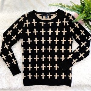 F21 black with off white crosses sweater